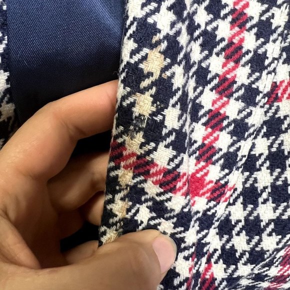 Vintage 80s Pendleton Navy Blue White Red Houndstooth Plaid Wool Blazer 22W - Picture 4 of 9